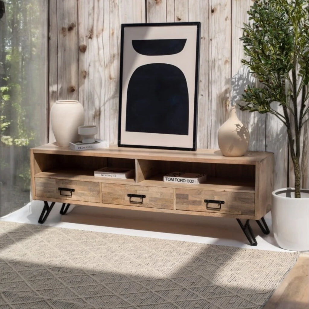 Nismaaya Ryla 3-Drawers Mango Wood TV Unit | Nismaaya Ryla 3-Drawers Mango Wood Console Table