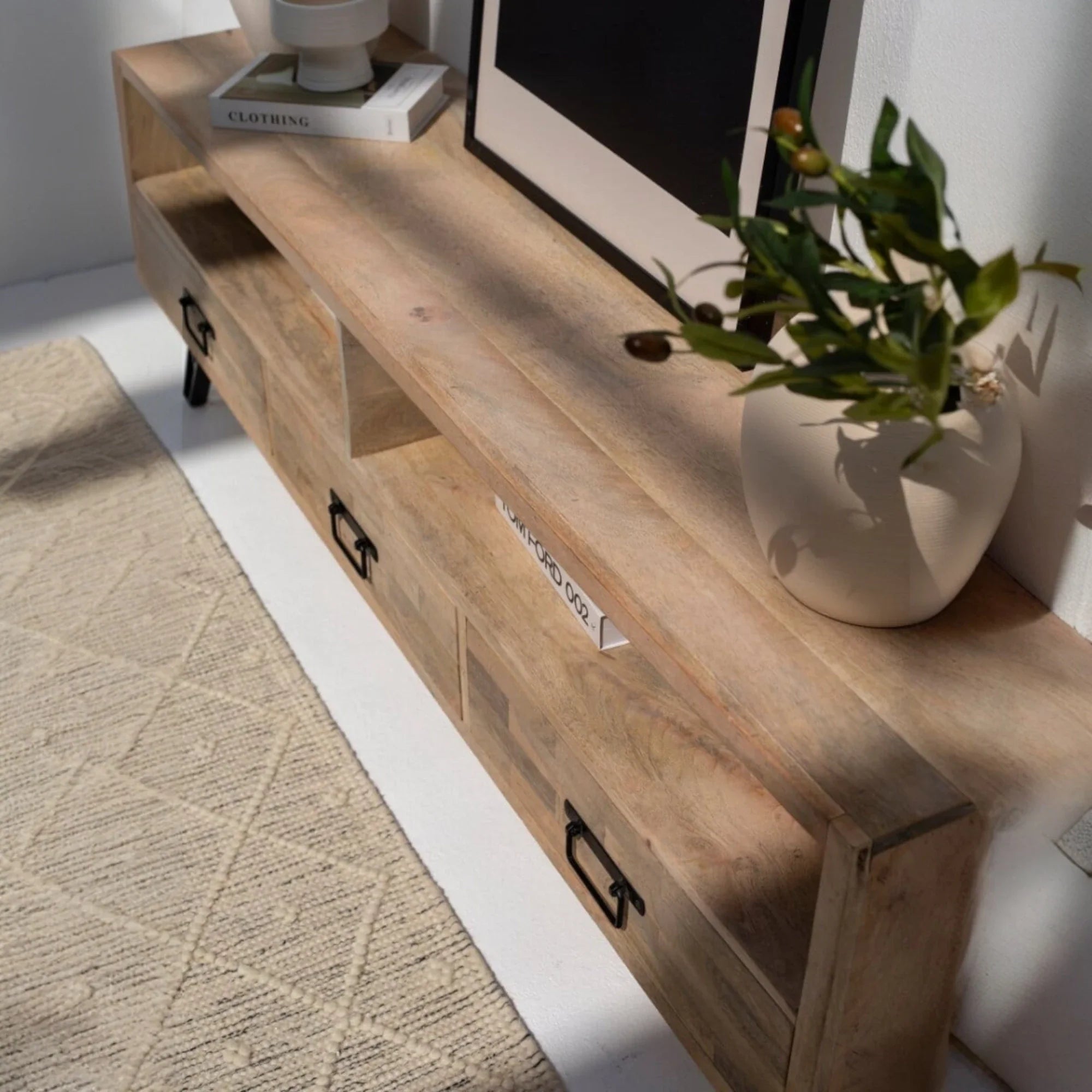 Nismaaya Ryla 3-Drawers Mango Wood TV Unit | Nismaaya Ryla 3-Drawers Mango Wood Console Table