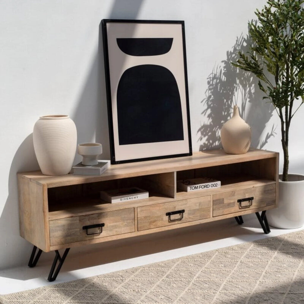 Nismaaya Ryla 3-Drawers Mango Wood TV Unit | Nismaaya Ryla 3-Drawers Mango Wood Console Table