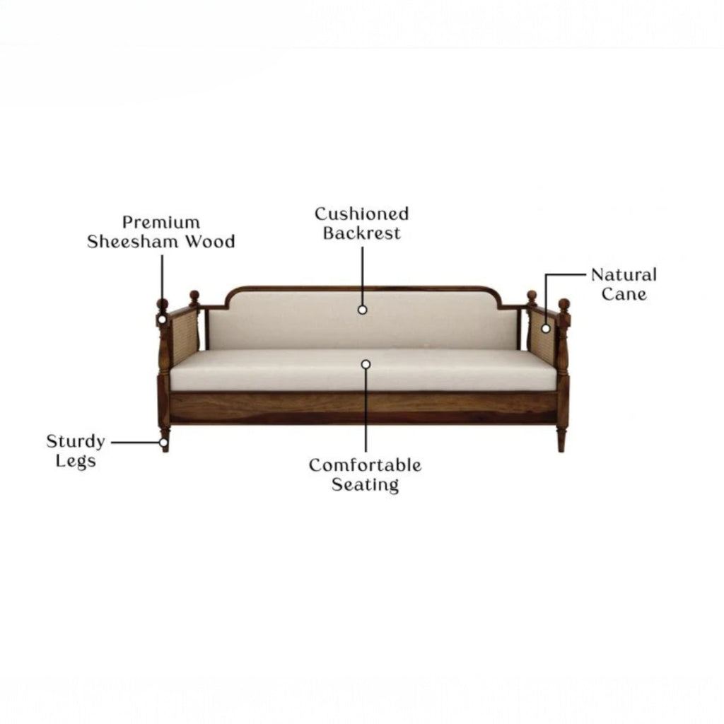 Nismaaya Dyuti Sheesham Wood and Cane Divan Bed with Ivory Mattress