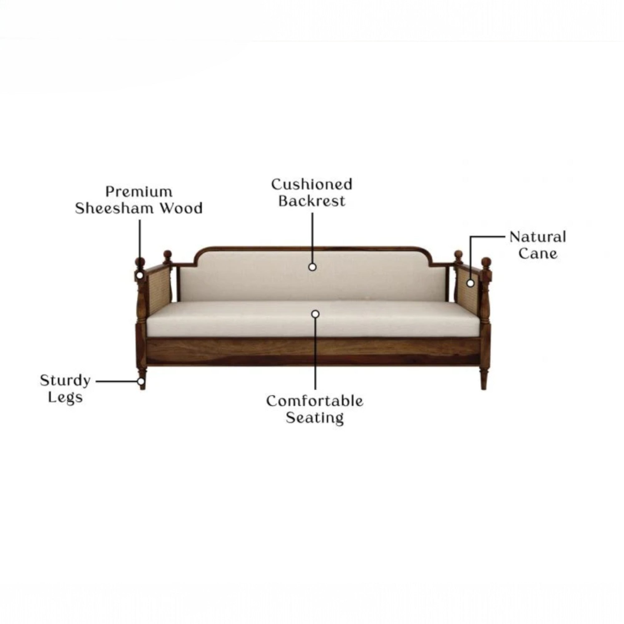Nismaaya Dyuti Sheesham Wood and Cane Divan Bed with Ivory Mattress