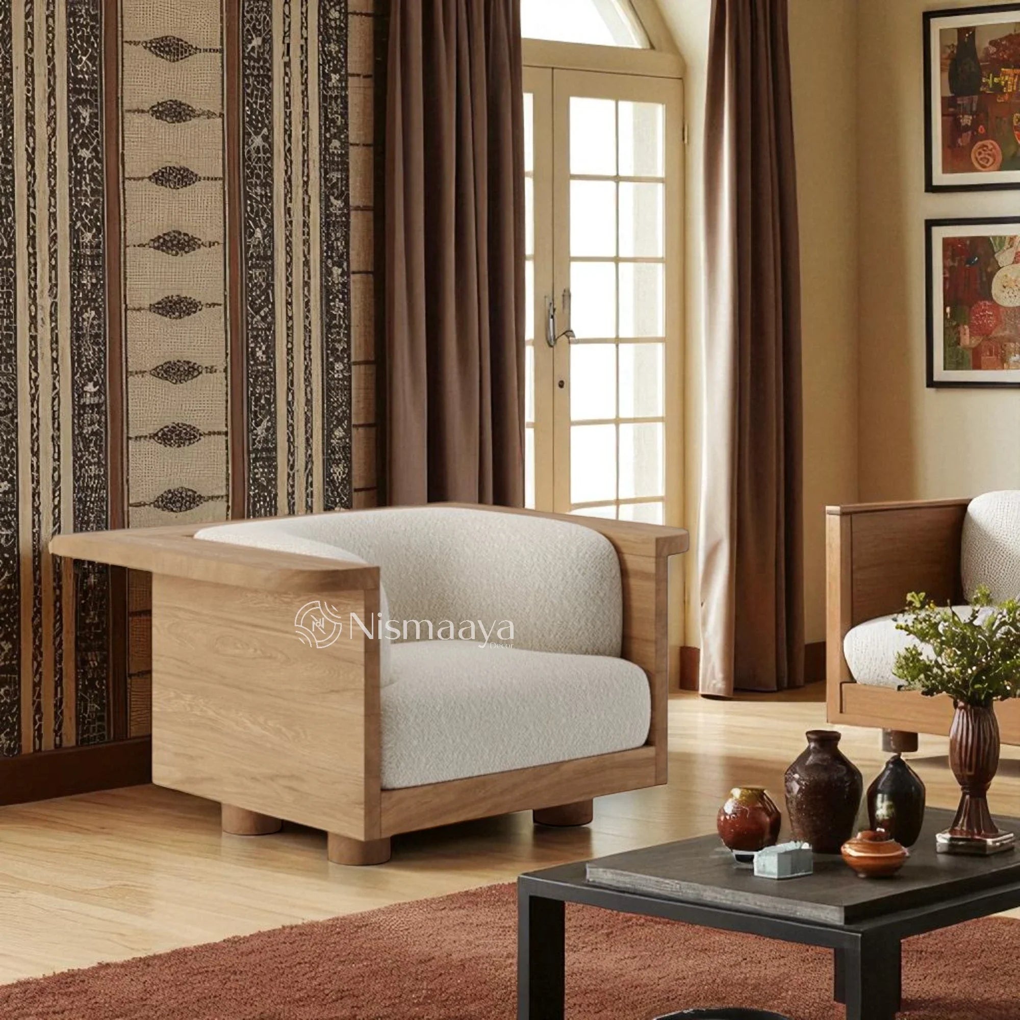 Nismaaya Ainsley Oak Wood Arm Chair
