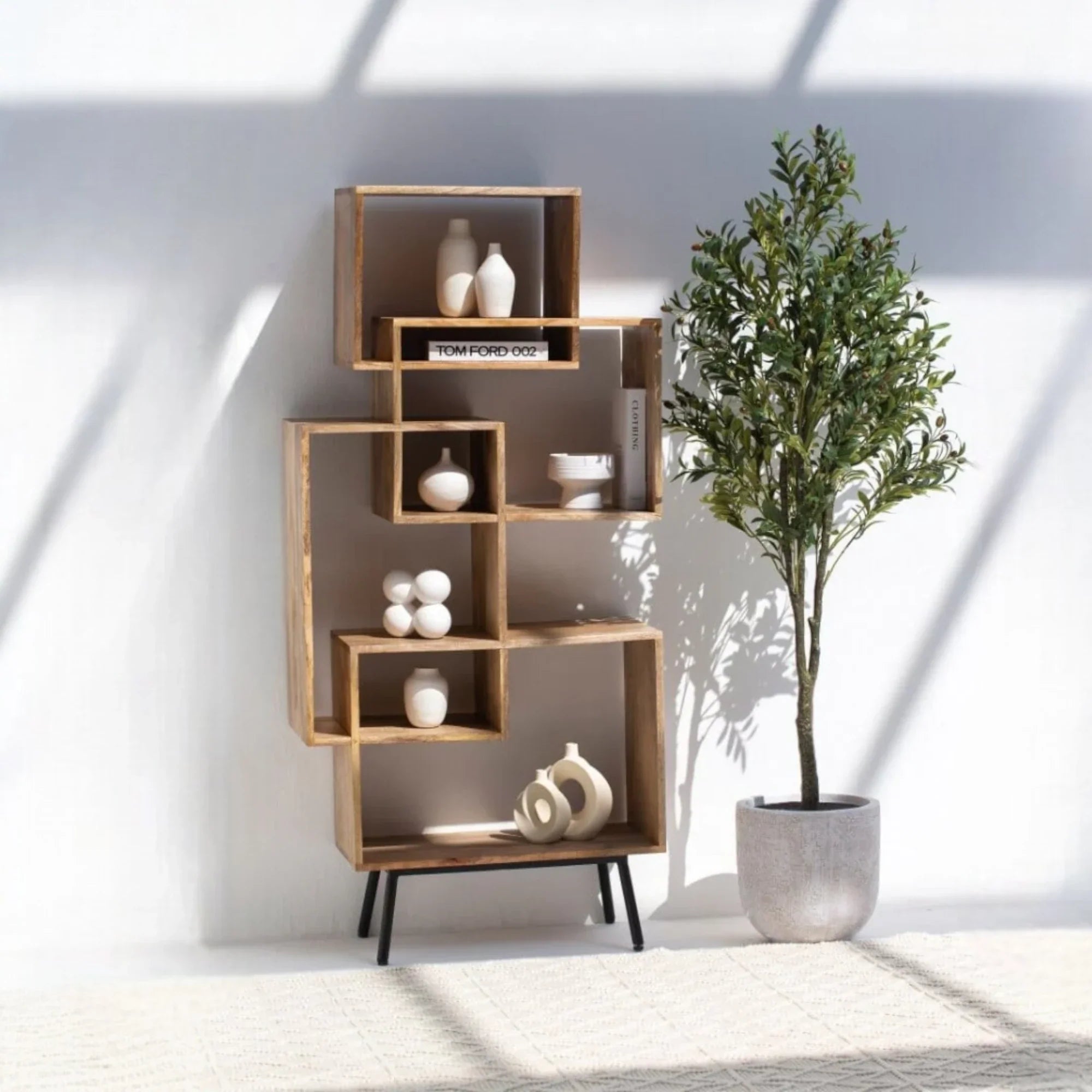 Nismaaya Cubic Design Wooden Bookcase
