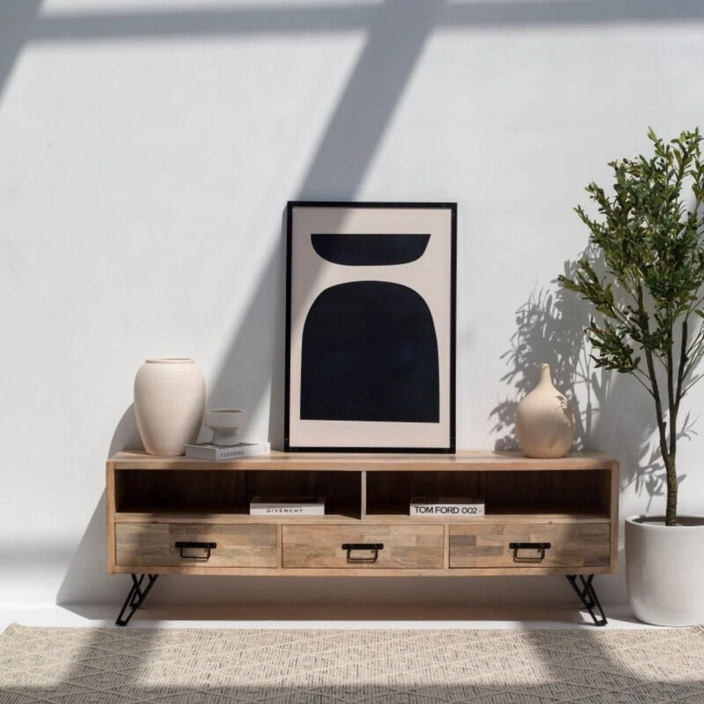 Nismaaya Ryla 3-Drawers Mango Wood TV Unit | Nismaaya Ryla 3-Drawers Mango Wood Console Table