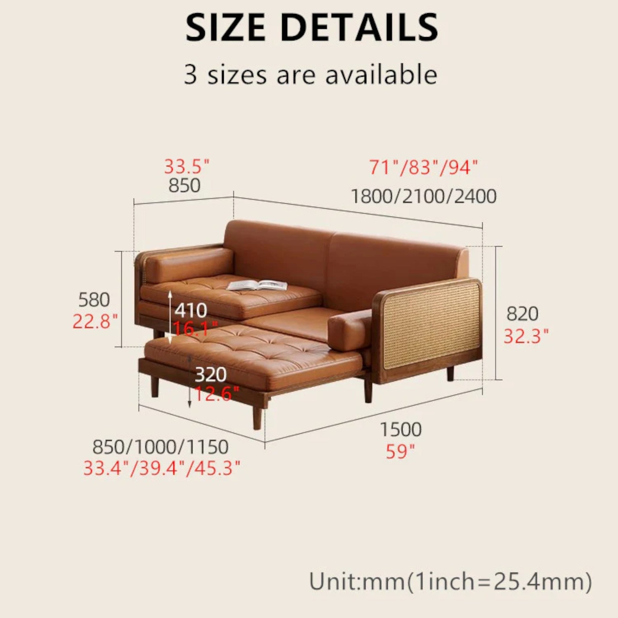 Nismaaya Leather & Rattan Weaving Wooden Frame Sofa Cum Bed