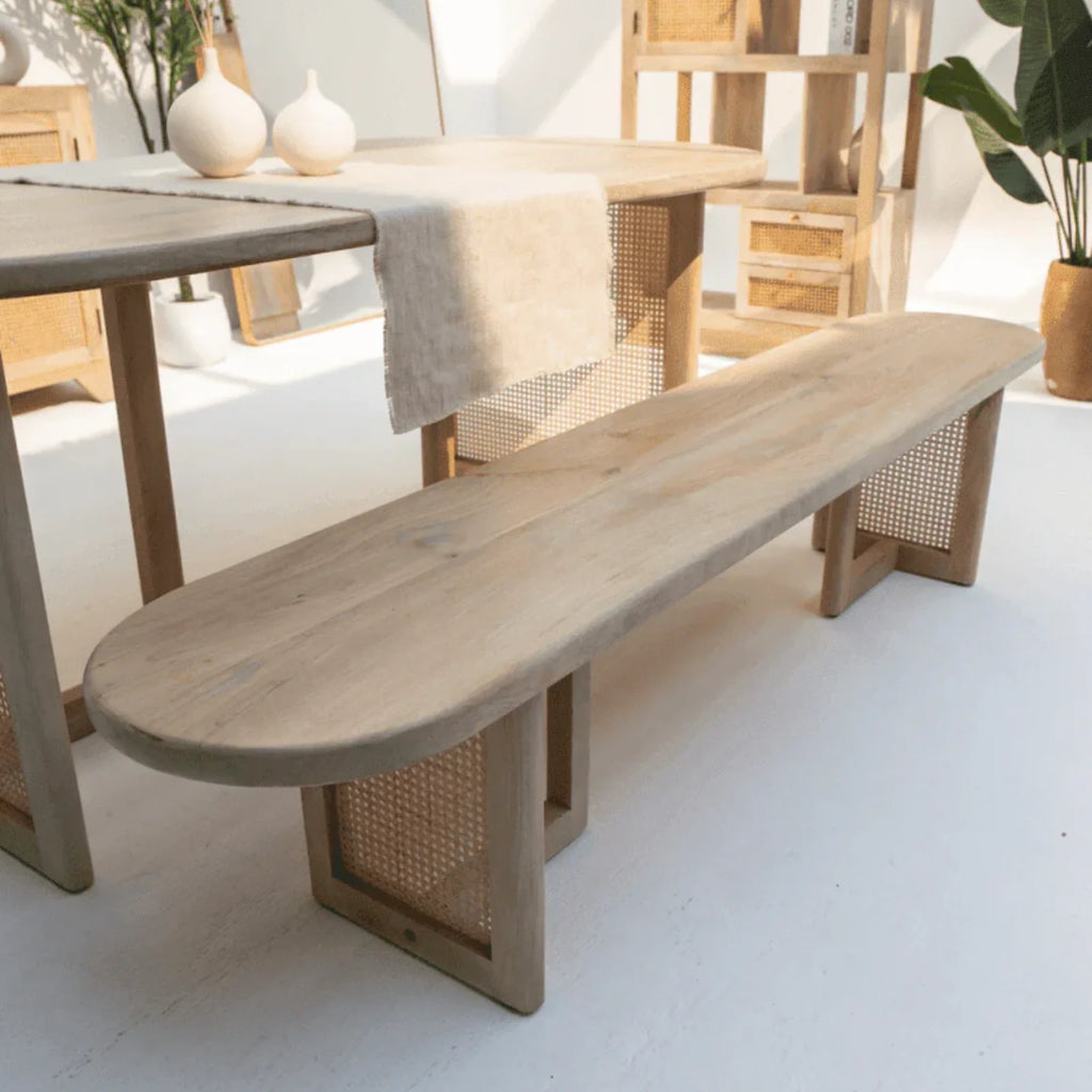 Ariana Rattan Legs Mango Wood Bench