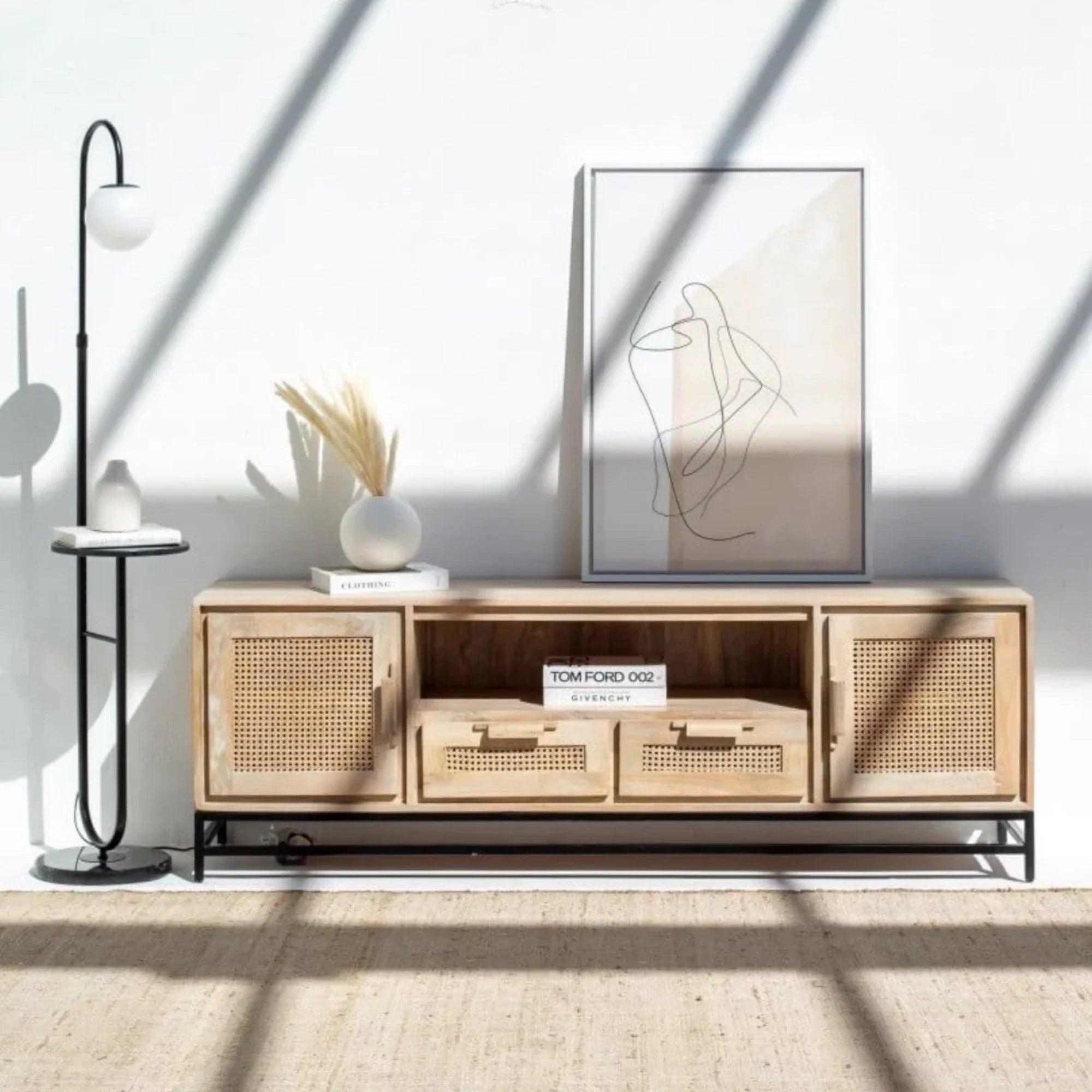 Nismaaya Summer Rattan Doors & Drawers TV Unit | Nismaaya Summer Rattan Doors & Drawers Console Table