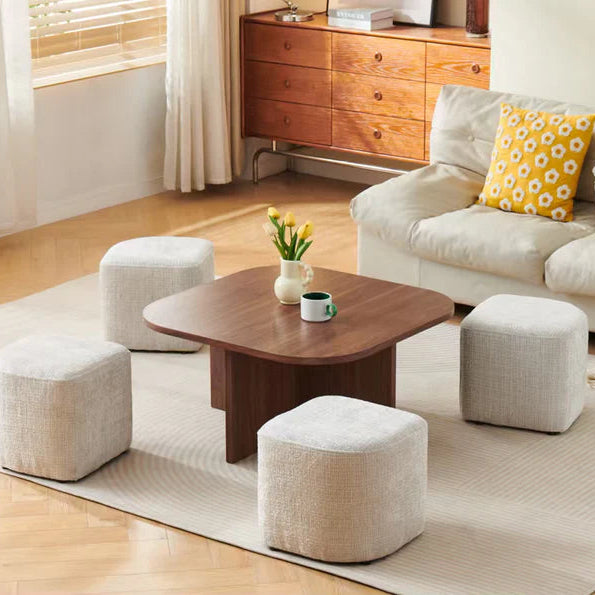 Table Basse Carree 80 cm avec 4 Poufs