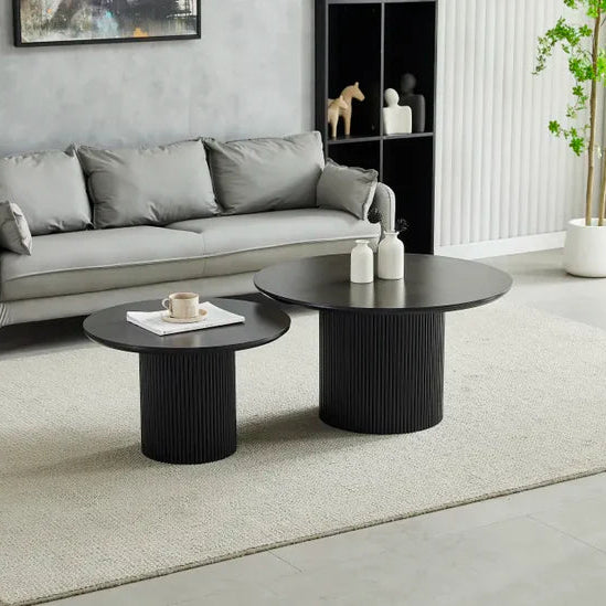 Table Basse Gigogne Ronde Ceramique Noir 60/80 cm