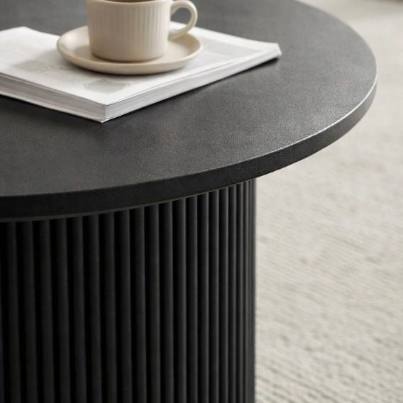 Table Basse Gigogne Ronde Ceramique Noir 60/80 cm