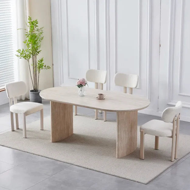 Table à Manger Céramique Effet Travertin 180 cm – Piètement MDF