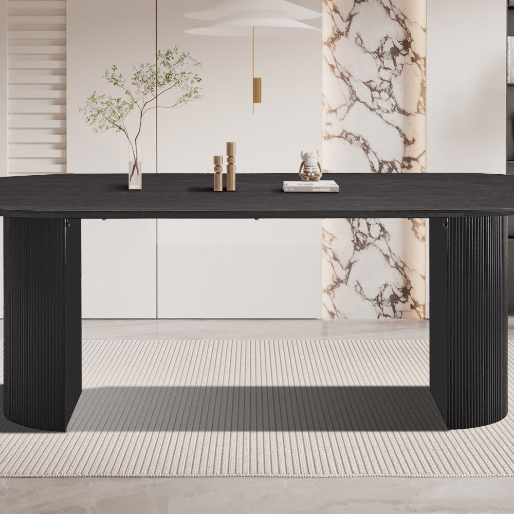 Table Ovale Bois Brun Foncé 200/220 cm – Pieds Cylindriques Texturés