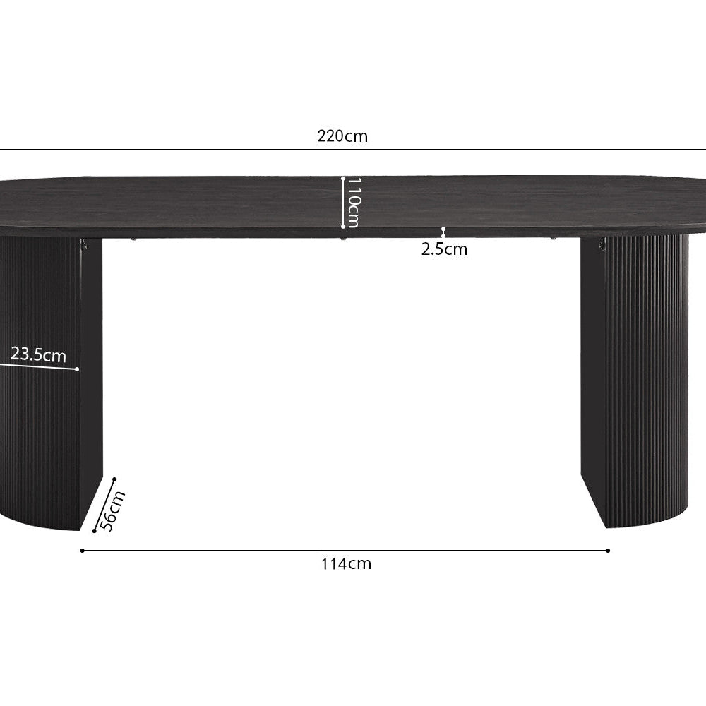 Table Ovale Bois Brun Foncé 200/220 cm – Pieds Cylindriques Texturés