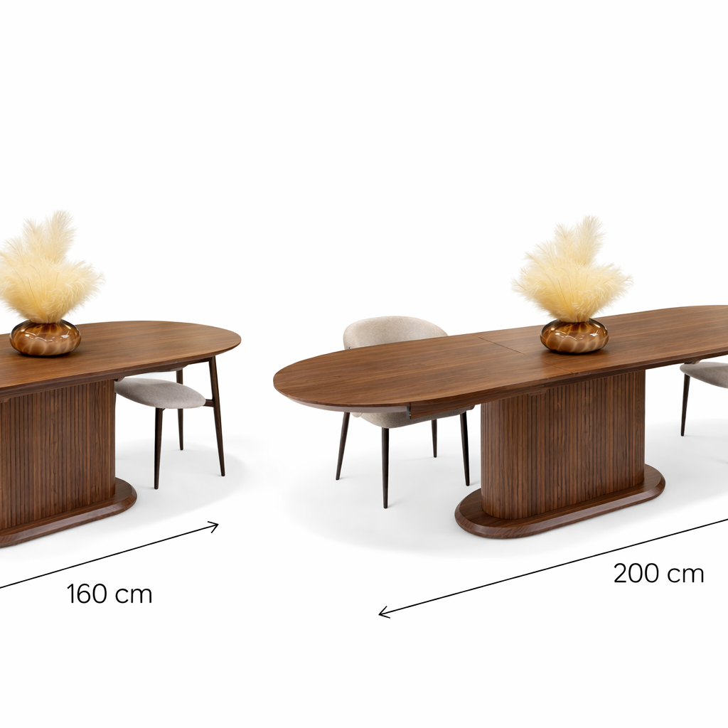 Table Extensible Effet Noyer 160-200 cm – Piètement Central Sculptural