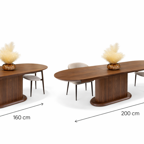 Table Extensible Effet Noyer 160-200 cm – Piètement Central Sculptural