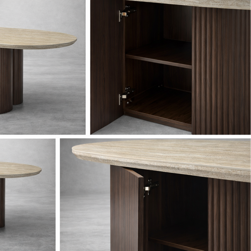 Table Ovale Céramique Effet Pierre 180 cm – Piètement Design Rangement