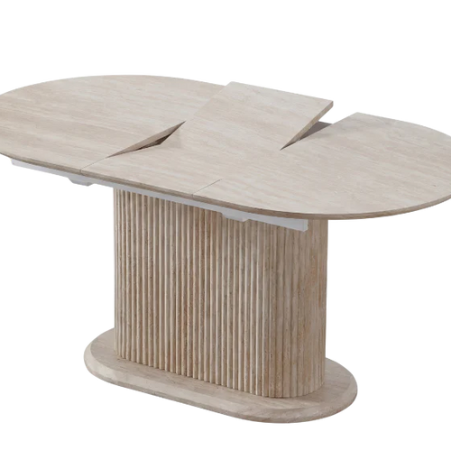 Table Extensible Effet Travertin 160-200 cm – Céramique Anti-Rayures