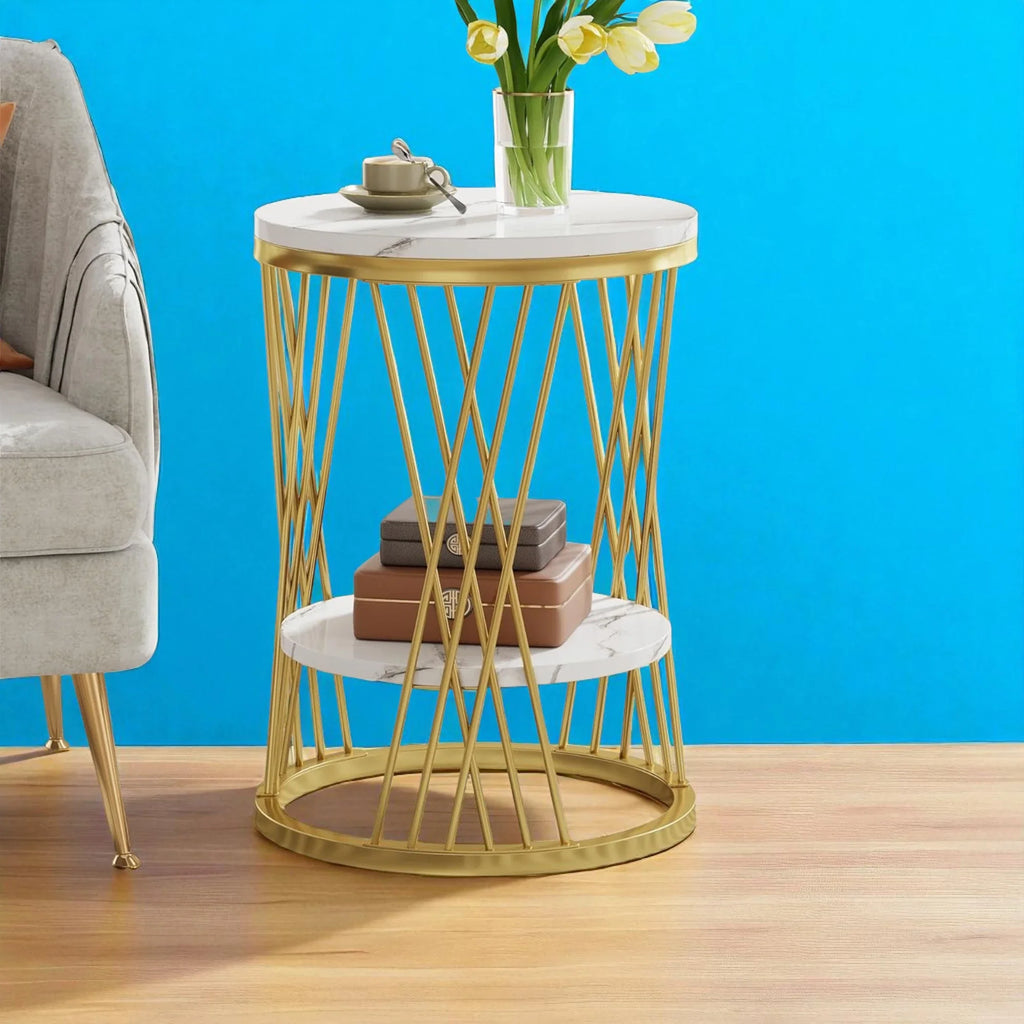 Weston Crafts White Marble Side Table with Metal Frame
