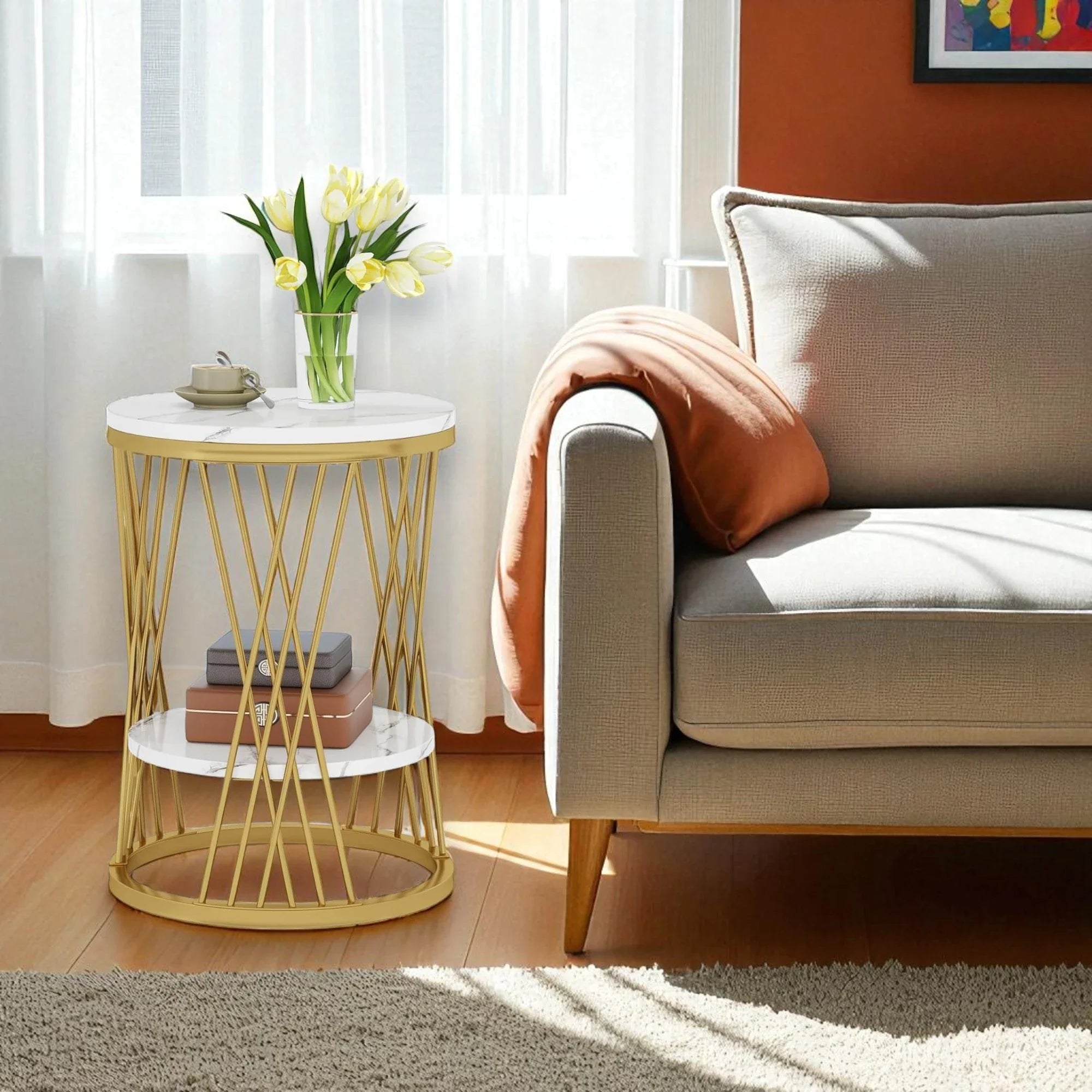 Weston Crafts White Marble Side Table with Metal Frame