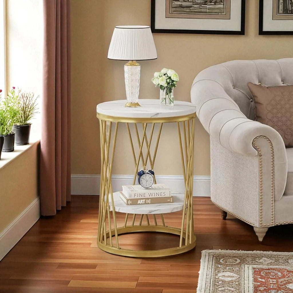 Weston Crafts White Marble Side Table with Metal Frame