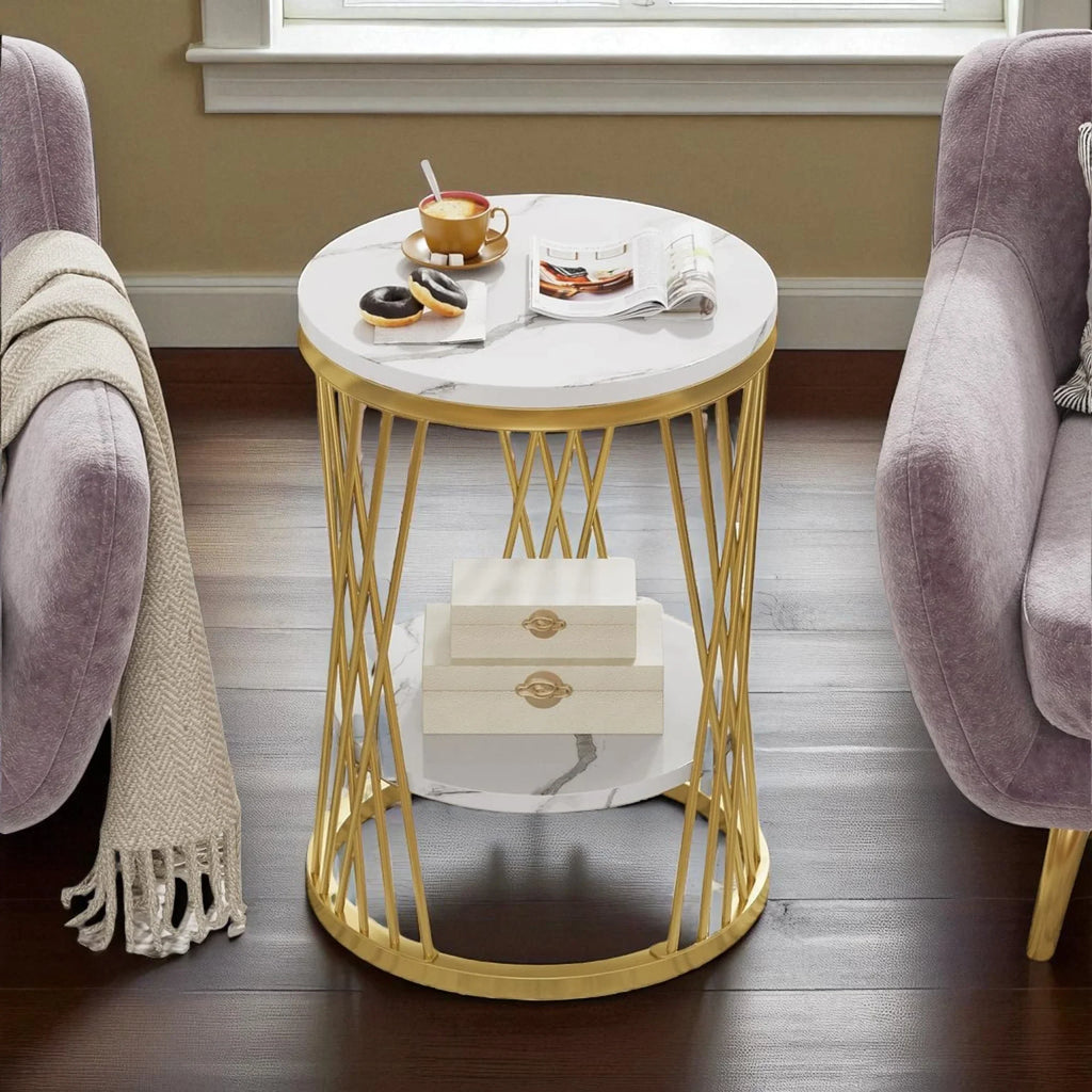 Weston Crafts White Marble Side Table with Metal Frame