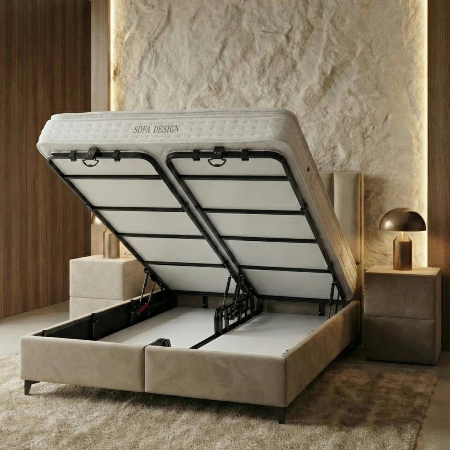 Lit Coffre Velours Capitonné avec Matelas – 2 Coloris