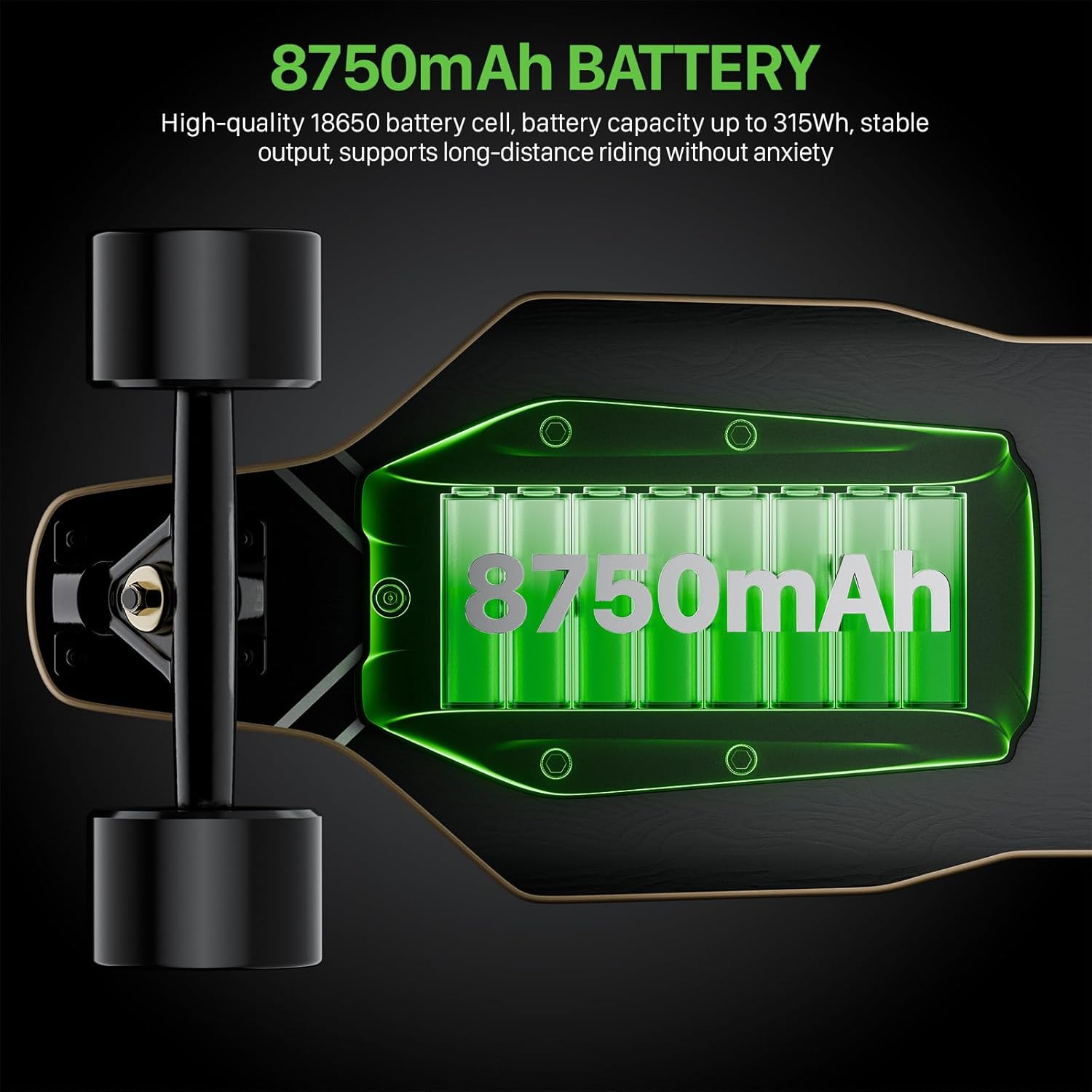 Qekud Skateboard électrique pour adultes et adolescents - Moteur 1800 W 4 modes de vitesse - Télécommande avec OLED avec écran - Noir