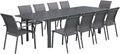 sweeek - Table de Jardin Extensible Aluminium + 10 assises Aluminium et textilène Anthracite. 8 chaises. 2 fauteuils. 10 Places. 290 x 100 x 75 cm