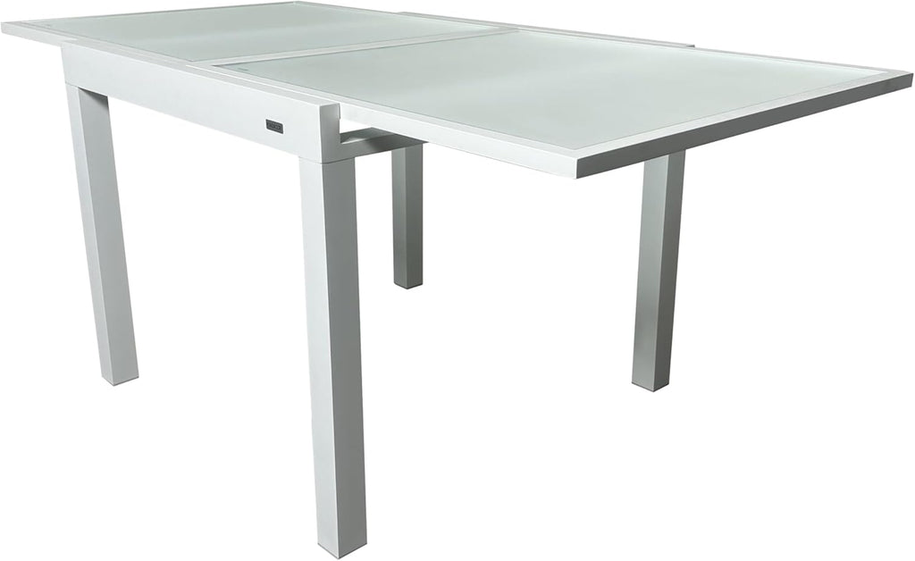 MOMMA HOME Table extensible de jardin en aluminium et verre trempé - Table carrée extensible d'extérieur - Dimensions 90/150 x 90 x 74 cm (blanc)
