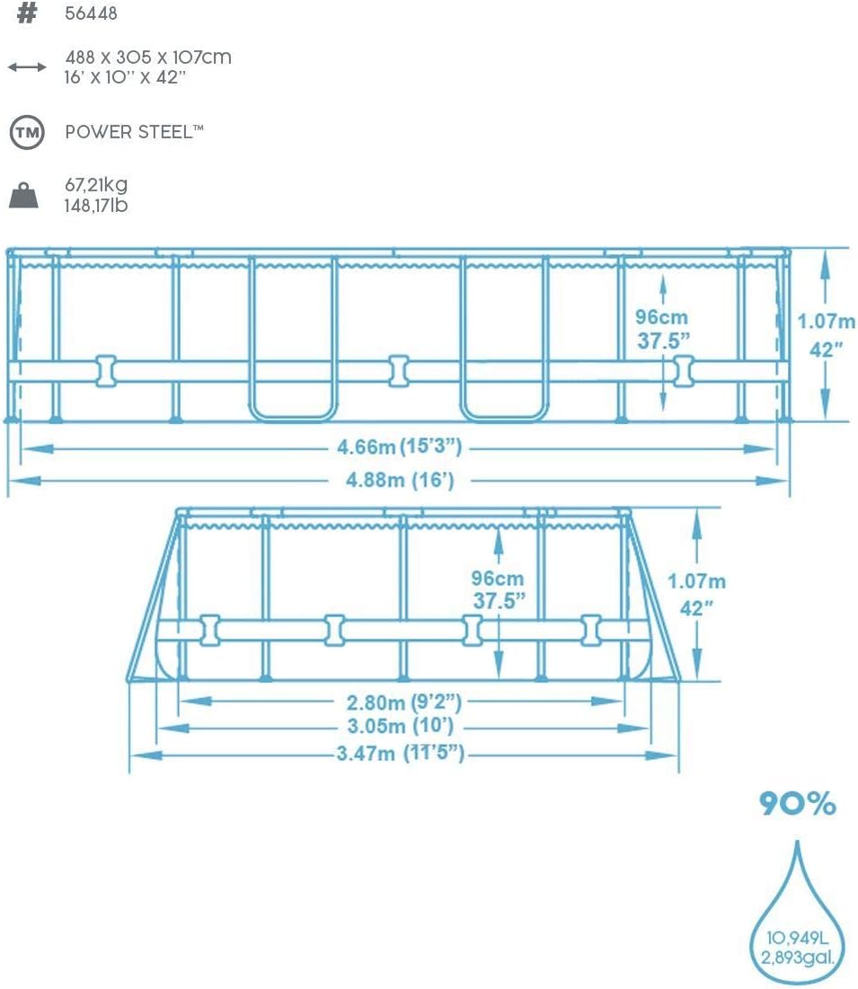 Bestway Power Steel Framepool Kit complet ovale avec pompe de filtration, échelle et bâche 488 x 305 x 107 cm