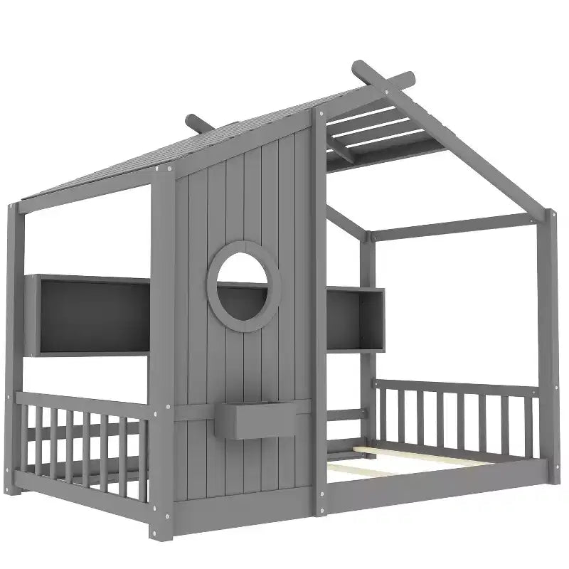 Lit cabane cabane Montessori pour enfant avec étagère de rangement - ModernLuxe