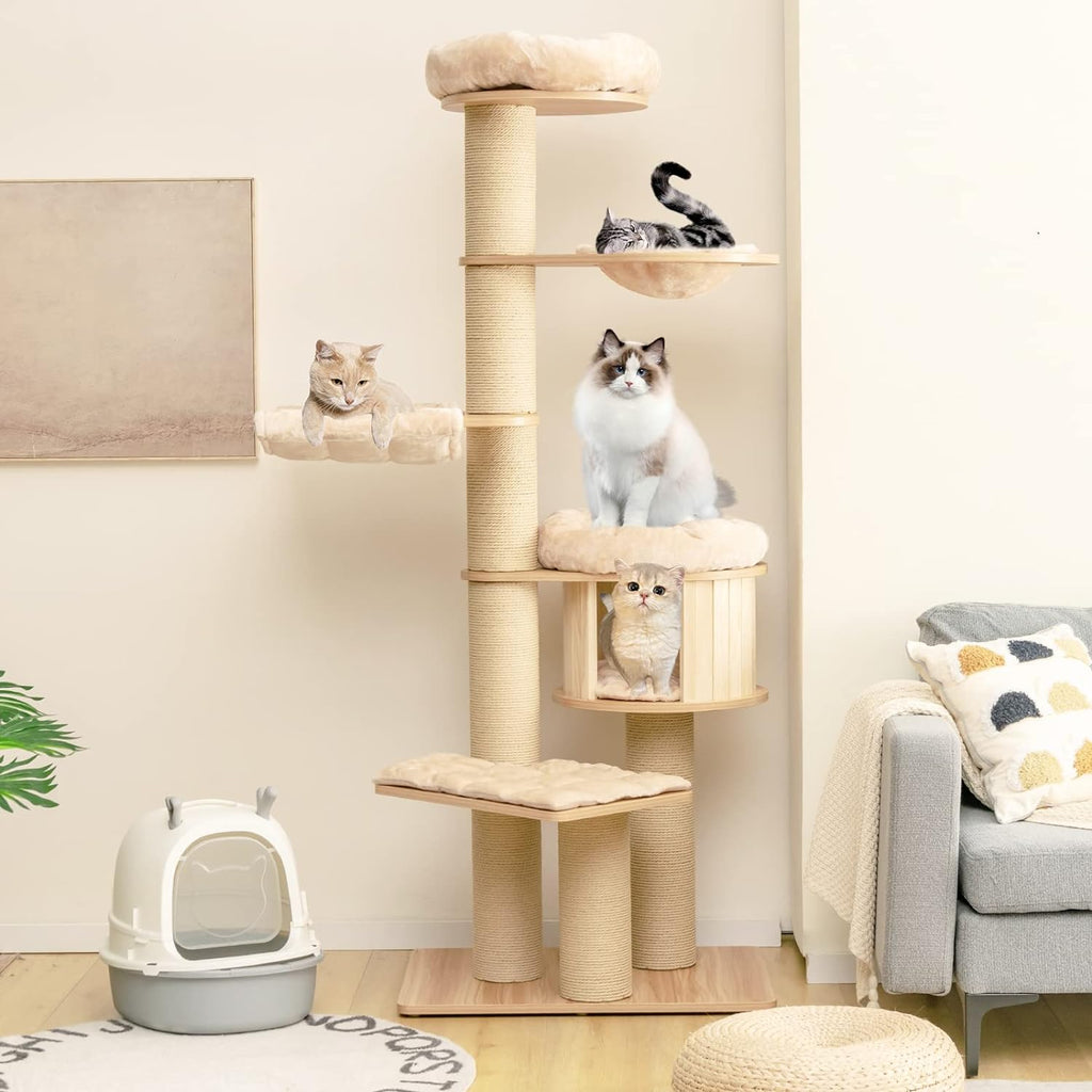 Árbol para Gatos Grande, Torre de Múltiples Niveles con Poste de Sisal, Hamaca, Cesta Colgante y Alfombrillas Desmontables y Lavables, Perfecto para Gatos Grandes