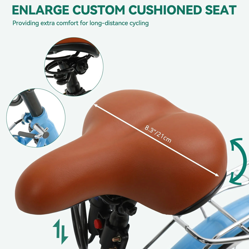 Moasis24/26 Vélo Cruiser 7 Vitesses, Vélo à Cadre Bas Ajustable, Vélo de Ville, Bicyclette