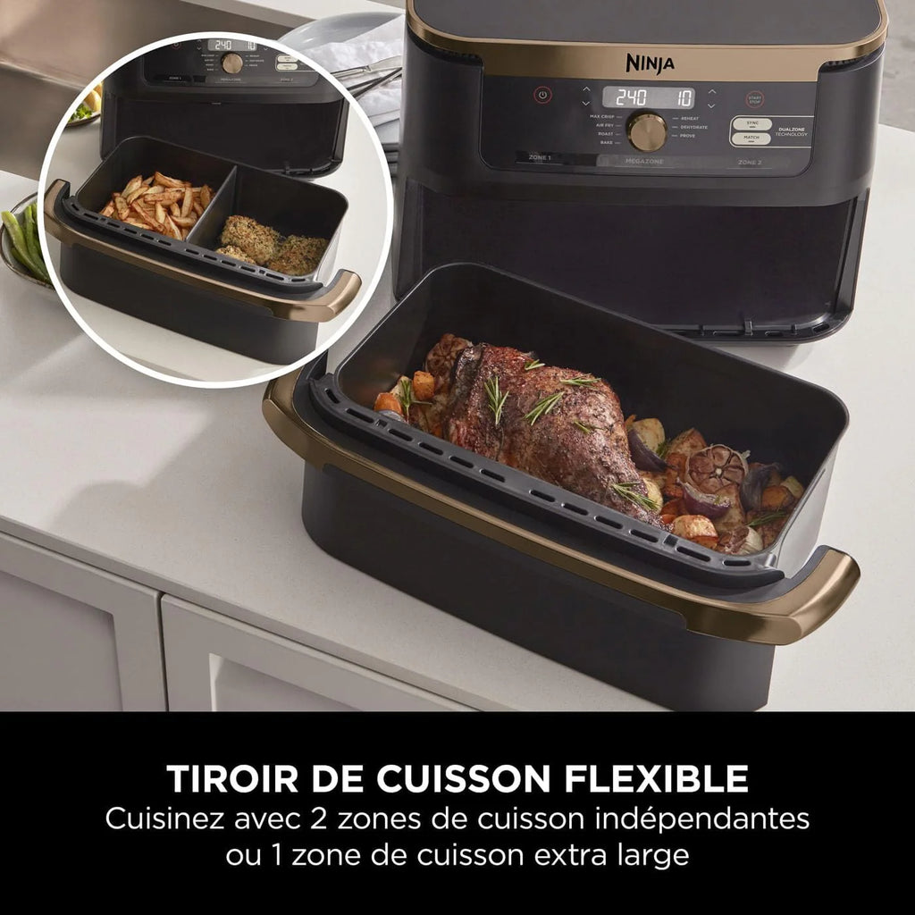 NINJA FlexDrawer air fryer 10.4L, 7-en-1, séparateur, lavable, noir/cuivre AF500EUCP