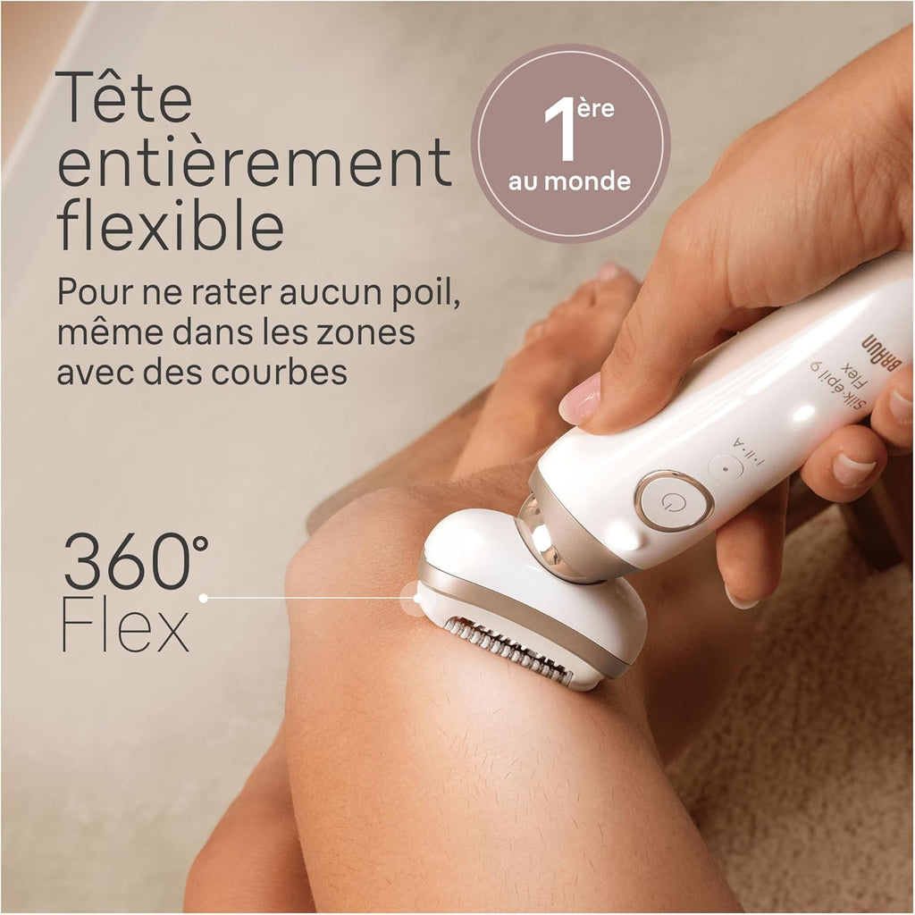 Braun Epilateur Electrique Pour Femmes Silk-épil 9 9-041 3D, Tête Flexible 360°, Etanche, Sans Fil, Kit D’Epilation Avec Tête De Rasoir, Sabot Tondeuse, Rouleaux Massage, Pour Tondre Et Raser