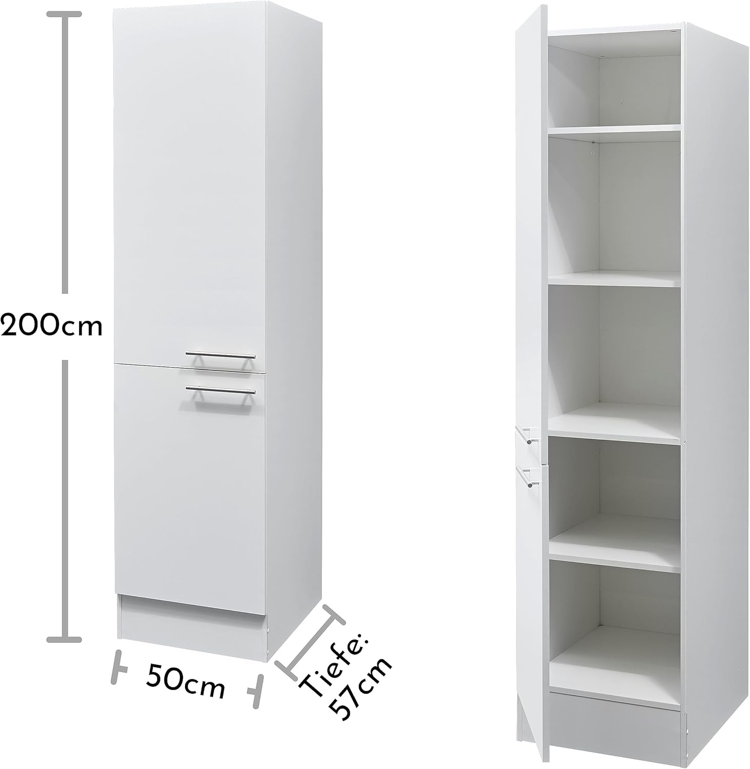 Stella Trading Eddy Moderne en Blanc Mat - Armoire de Cuisine spacieuse avec Beaucoup d'espace de Rangement, Bois d'ingénierie, Vorratsschrank