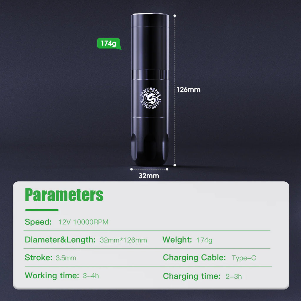 Kit Máquina de Tatuaje Inalámbrica Dragonhawk X3 con 2 Baterías Reemplazables