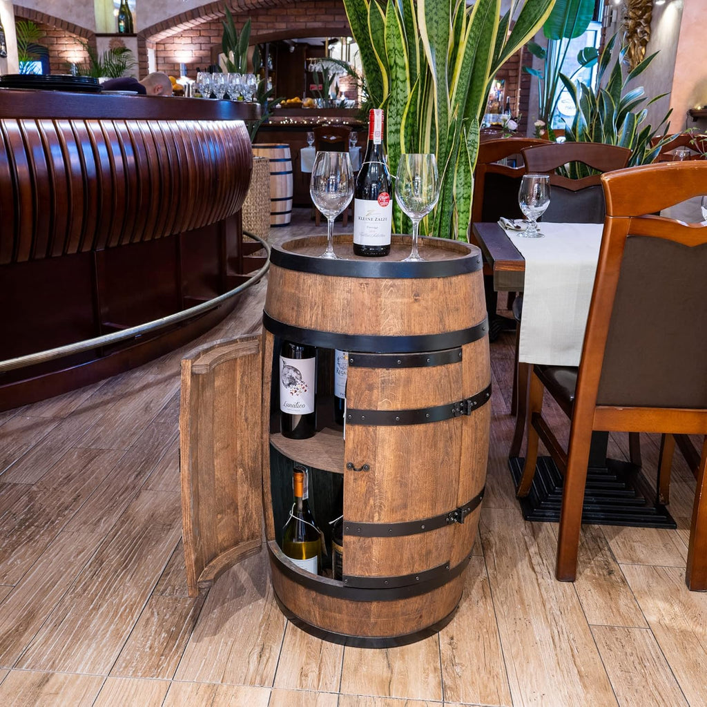 CREATIVE COOPER Tonneau à vin avec Porte - Armoire à Alcool - Étagère à Bouteilles en Bois - Baril en Bois - Vin Rack - Wineregal - Bar à vin - Baril avec Porte - minibar de 80 cm (wengé)