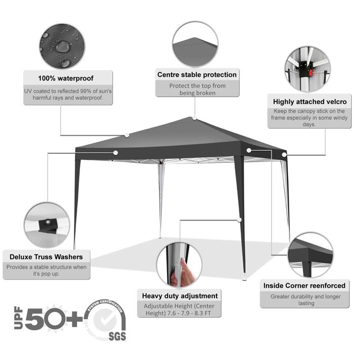 Tonnelle de Jardin Pliante 3x3m, Tente de Réception étanche et Protection UV, Chapiteau/Pavillon 3 Hauteur réglable-Noir
