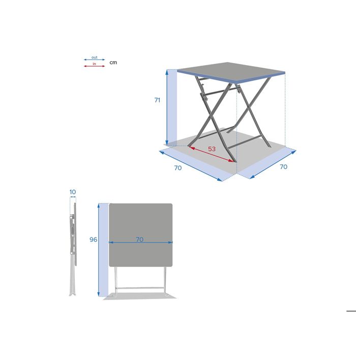 Table de jardin pliante carrée "Greensboro" pétrole 2 places en acier traité époxy - Hespéride