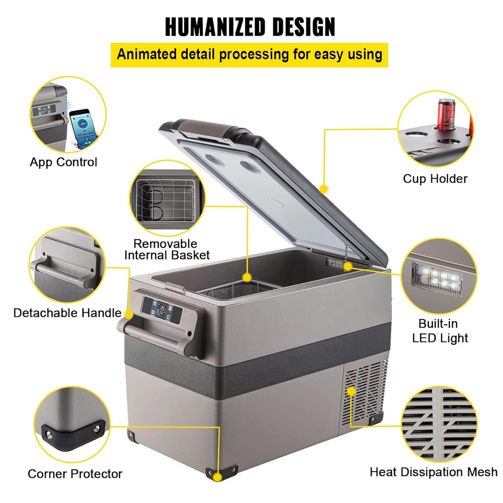VEVOR Réfrigérateur Portable à Compression 45 L,Réfrigérateur de Voiture 693 x 345 x 456 mm，Mini Frigo Glacière Électrique 60W Réfrigération Rapide Conduite Sécurisée pour Maison/Voiture/Camping