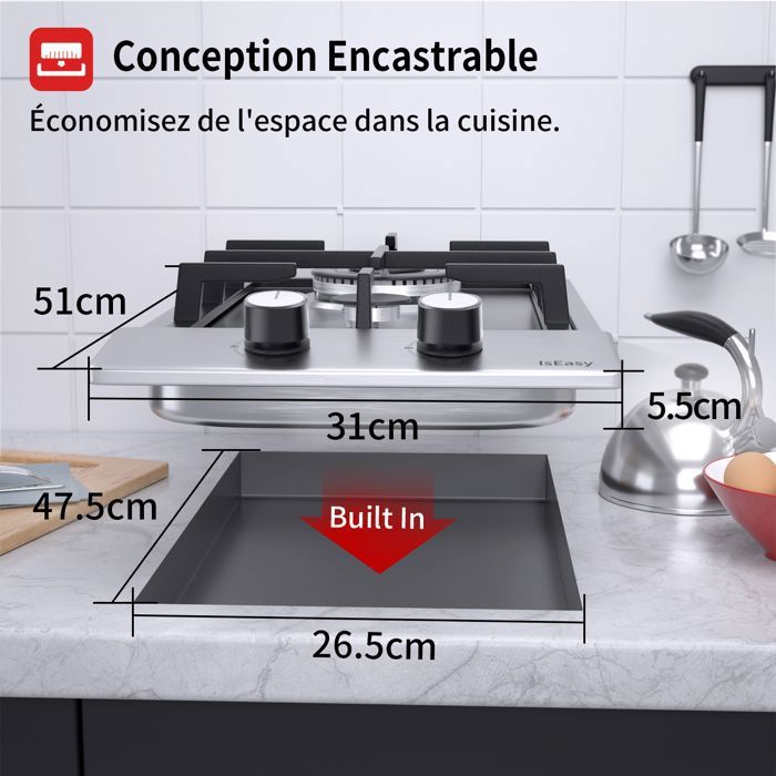 Plaque de cuisson gaz IsEasy MGBS-314A 4 feux Inox
