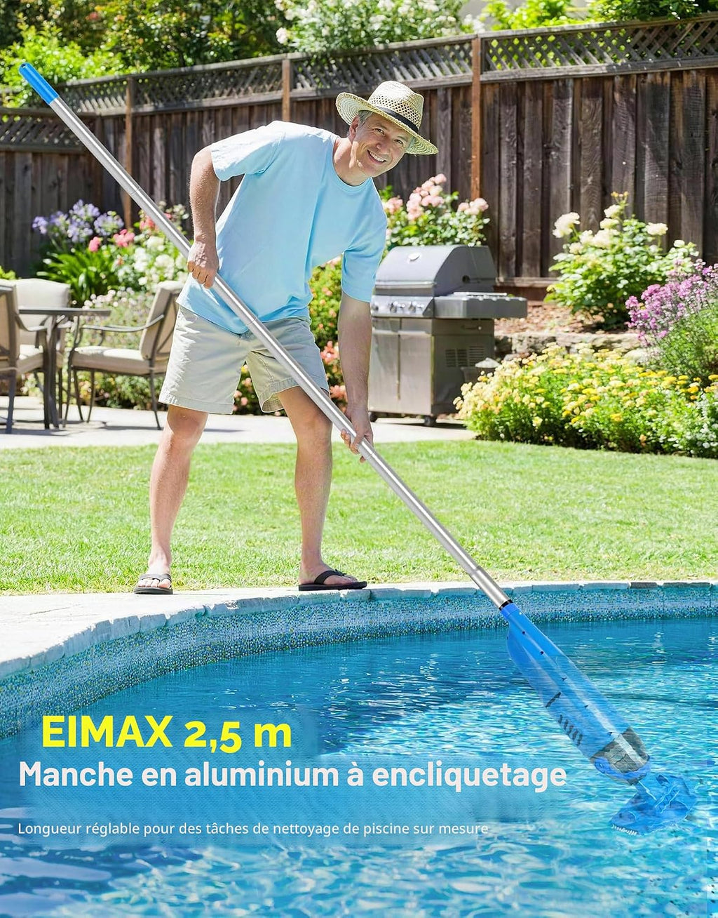 LanBlu Aspirateur Piscine Sans Fil, 2.5m Aspirateurs Piscines Batterie avec Tige Télescopique,4200L/H Manuel Aspirateur Piscine Hors Sol avec 4 Filtre,Conception Anti-retour Balai Aspirateurs Piscines