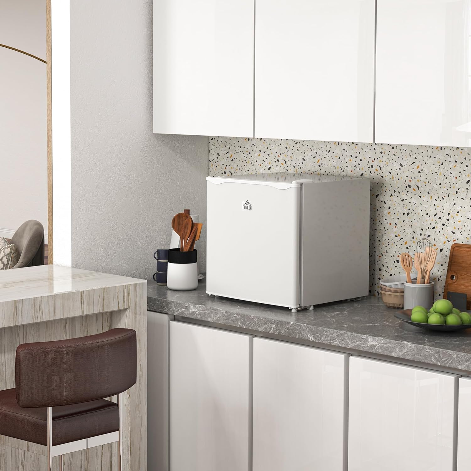 HOMCOM Mini congélateur Température Réglable de -14 à -24°C Compact 35L - étagère Amovible - Porte réversible Classe E - 47 x 44,2 x 48,8 cm - Blanc
