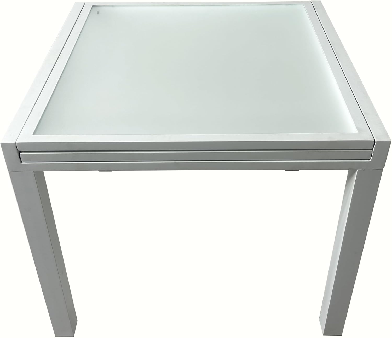 MOMMA HOME Table extensible de jardin en aluminium et verre trempé - Table carrée extensible d'extérieur - Dimensions 90/150 x 90 x 74 cm (blanc)