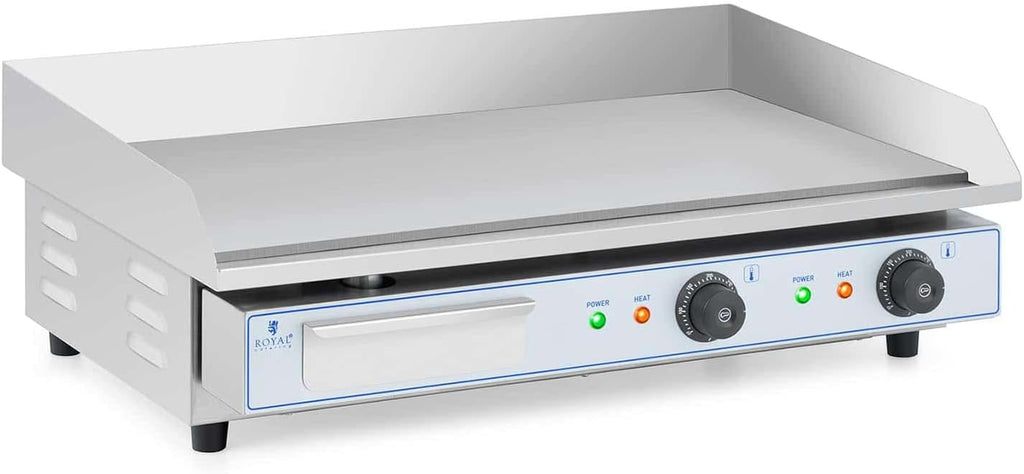 Royal Catering Plancha Électrique 2 Feux 73 x 40 cm, 2 x 2 200 W, 730 x 400 mm, Lisse Professionnelle en INOX pour Restaurant De Table Double Commerciale pour barbecue, snack-bar, Extérieur