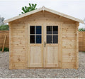 Gardy Shelter Abri de Jardin Bois Massif 9m² | Épaisseur 40mm, Marron, Toit Voliges 20mm | Rangement Extérieur avec Vitrage Verre 4mm et Portes Menuisières | Système Anti-Tempête Inclus