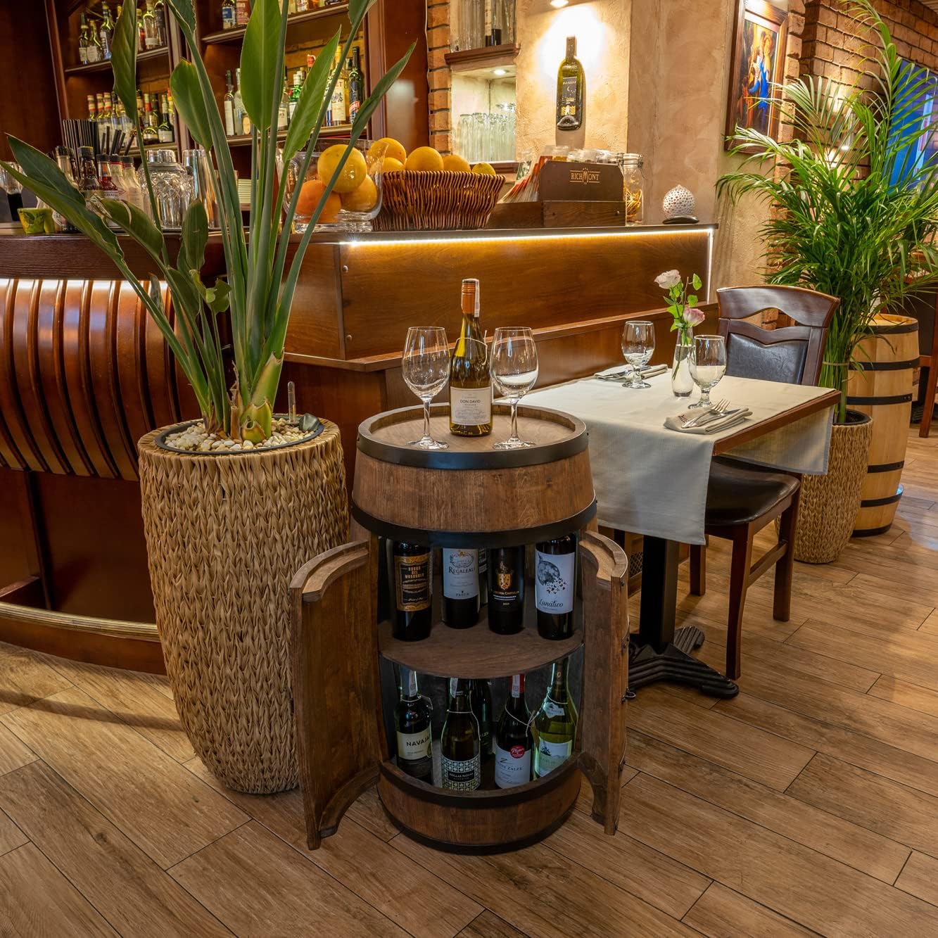 CREATIVE COOPER Tonneau à vin avec Porte - Armoire à Alcool - Étagère à Bouteilles en Bois - Baril en Bois - Vin Rack - Wineregal - Bar à vin - Baril avec Porte - minibar de 80 cm (wengé)