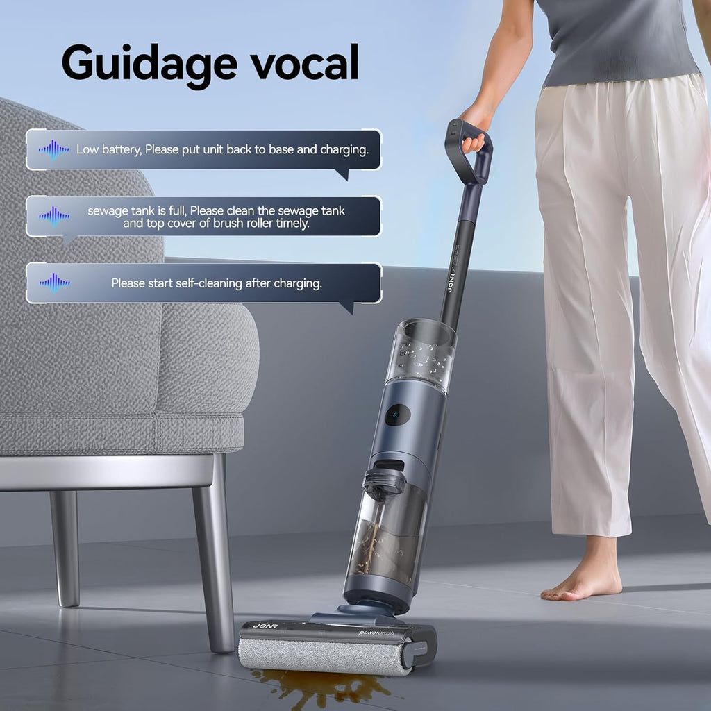 JONR ED12 Pro Aspirateur Laveur sans Fil, Nettoyage à Trois tranchants, Balai aspirateur Laveur 3 en 1, Auto-Nettoyage à l'eau Chaude, Séchage à l'Air Chaud pour Sols Durs et Poils d'animaux