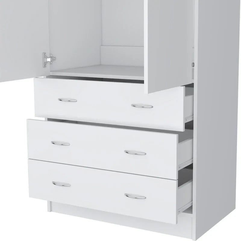 19  Modern Double-door Armoire with 3 Drawers and 1 Hanging Rod for Bedroom